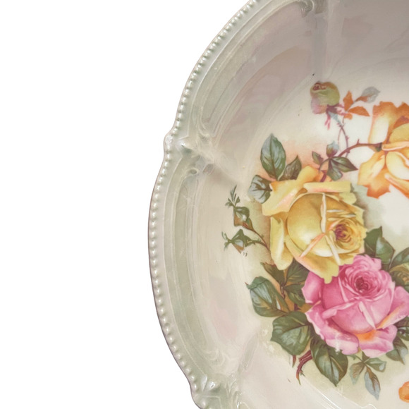 Vintage Hand Painted Serving Bowl‎ 10.5" Made In Bavaria Roses Floral Scalloped - Picture 6 of 8
